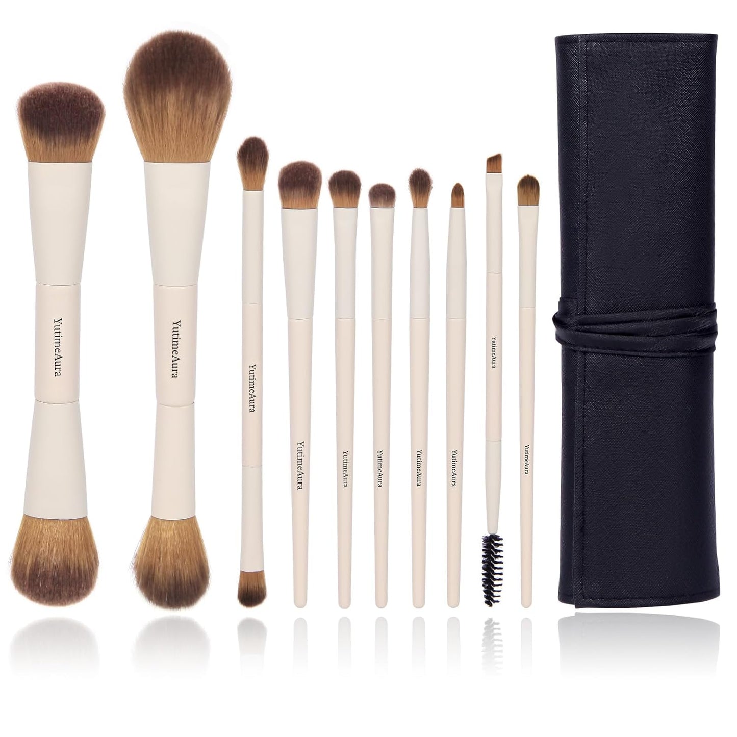 Makeup Brush Set 10pc, Dual-Ended Makeup Brushes For Bronzer, Contour, Eyeshadow, Blush, Concealer & Foundation Application