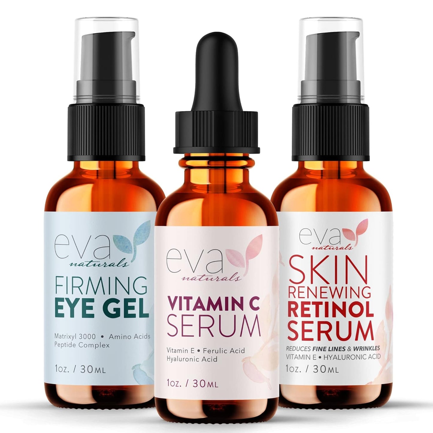 Eva Naturals Facelift in a Bottle Serum Set – Vitamin C, Retinol & Eye Gel for Face & Eyelid – Firming Wrinkle Moisturizer Kit – Dark Circle, Eye Bag & Neck Care – Anti Wrinkle Skin Care for Women
