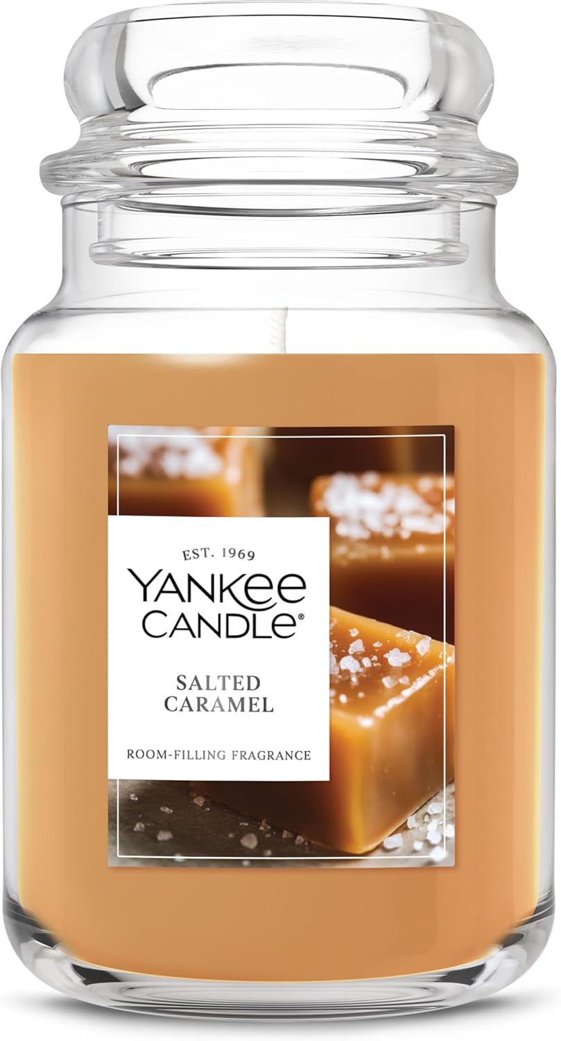 Yankee Candle Salted Caramel Scented Candle, 22oz Large Jar with up to 150 Hour Burn Time, Giftable, Holidays
