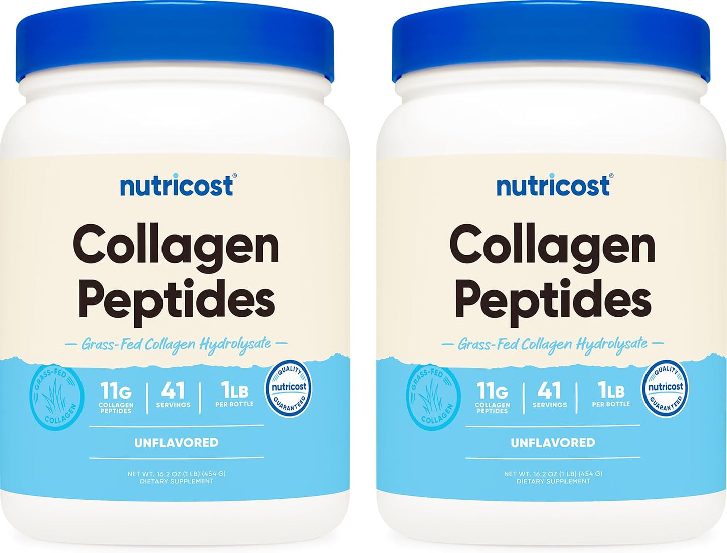 Nutricost Pure Collagen Hydrolysate (Bovine) Powder (2 Pack) - Grass Fed Bovine Collagen, 1LB Per Bottle