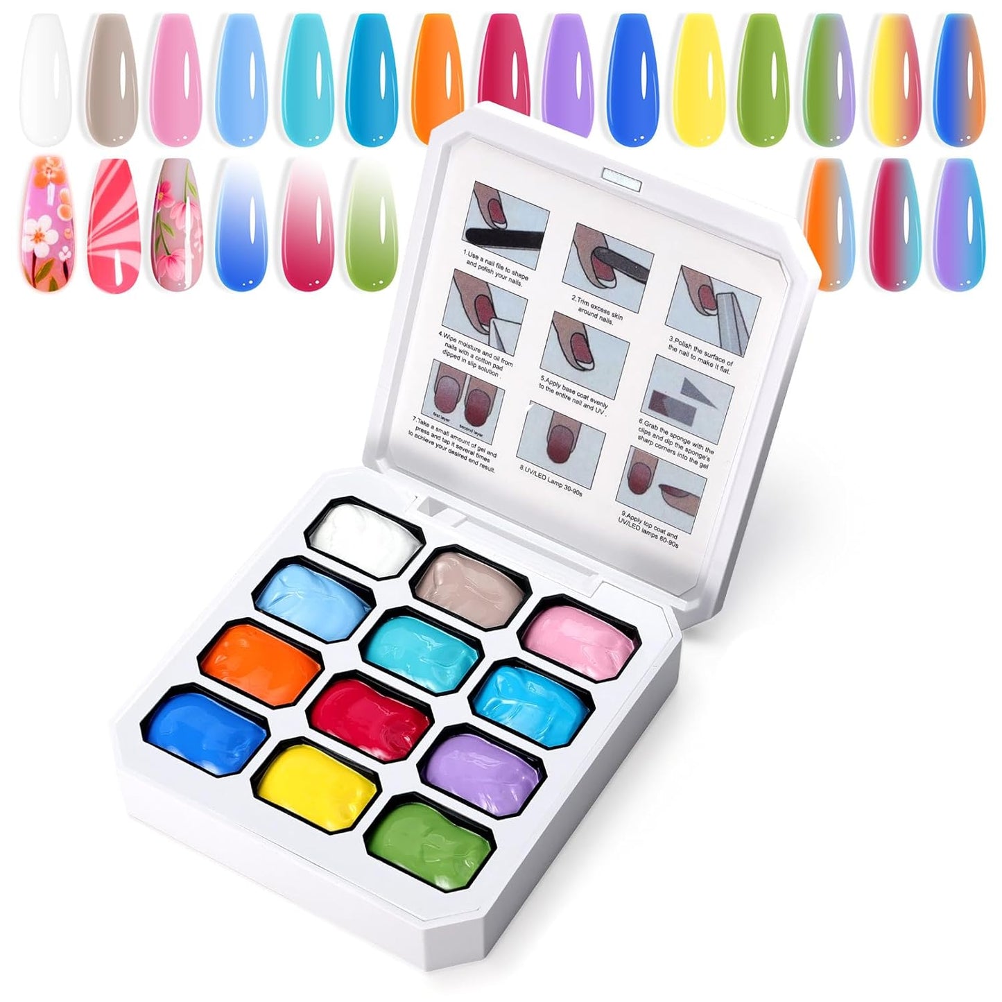 Gradient Painting Gel, 12 Bright Colors Ombre Gel Nail Polish for Pigment Pat Aura Nails, French Manicure DIY Nail Art Long-lasting No-wipe Candy Palette Jam Jar Colors