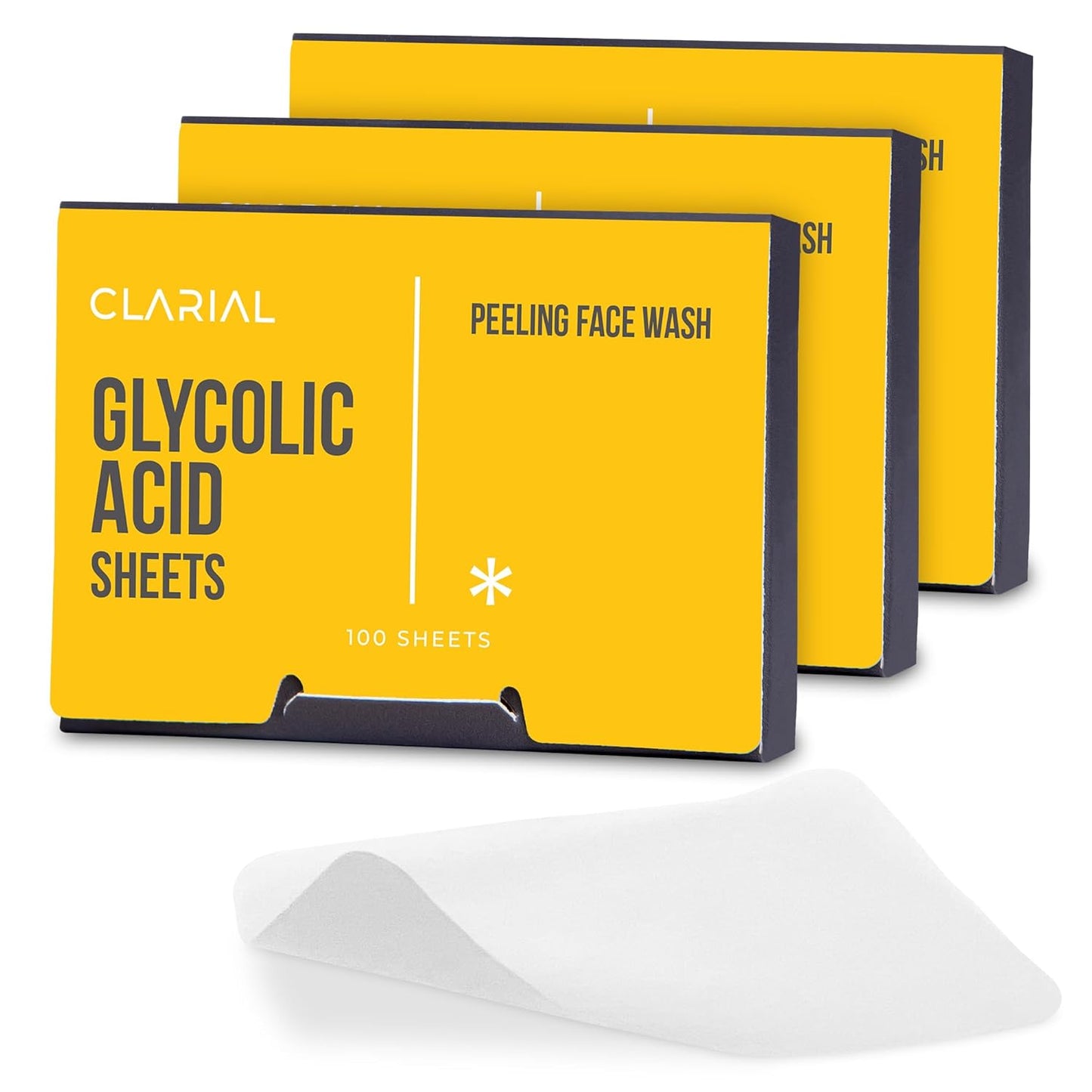 Glycolic Acid Soap Sheets - 100 Exfoliating Peel Face Wash - Travel Size Facial Cleanser with Vitamin C, Retinol, Kojic Acid, Collagen - Anti Aging and Minimizes Pores and Scars - 3 Pack