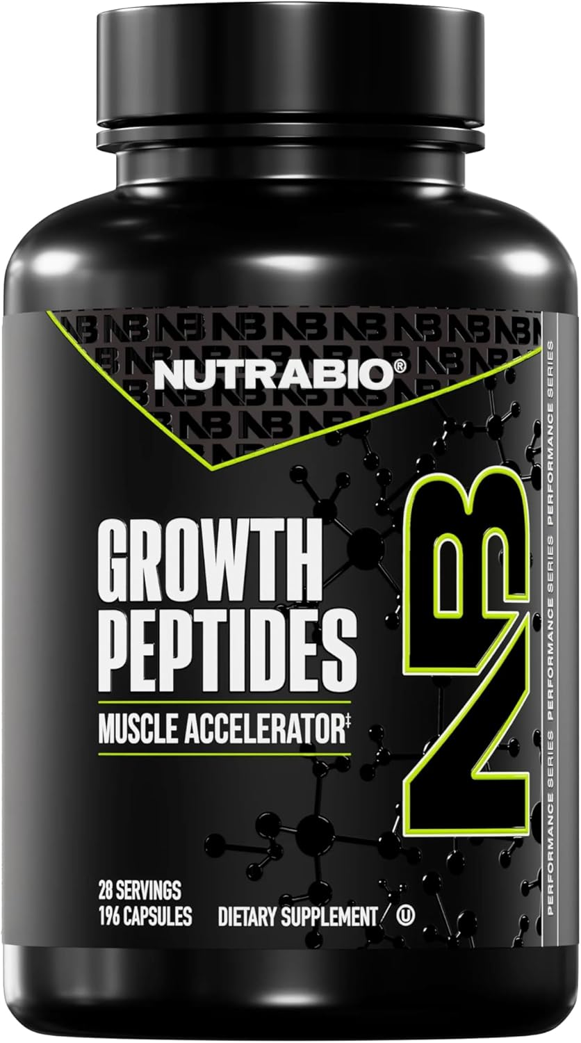 NutraBio Growth Peptides |Muscle Accelerator with DiLeucine & PeptiStrong | Peptides for Muscle Growth Men & Women- 28 Servings- 196 Capsules