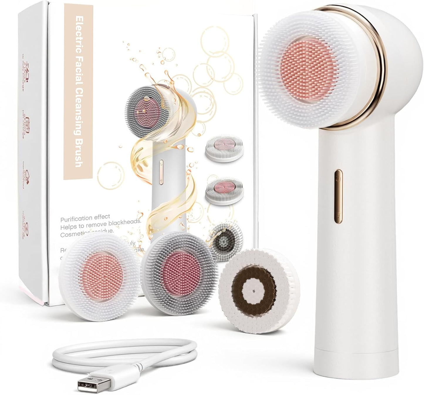 Bidirectional Rotation Facial Cleansing Brush for Women,Rechargeable Waterproof Face Exfoliator Brush for Deep Cleansing,Women Mom Her Christmas Gifts/Stocking Stuffer White