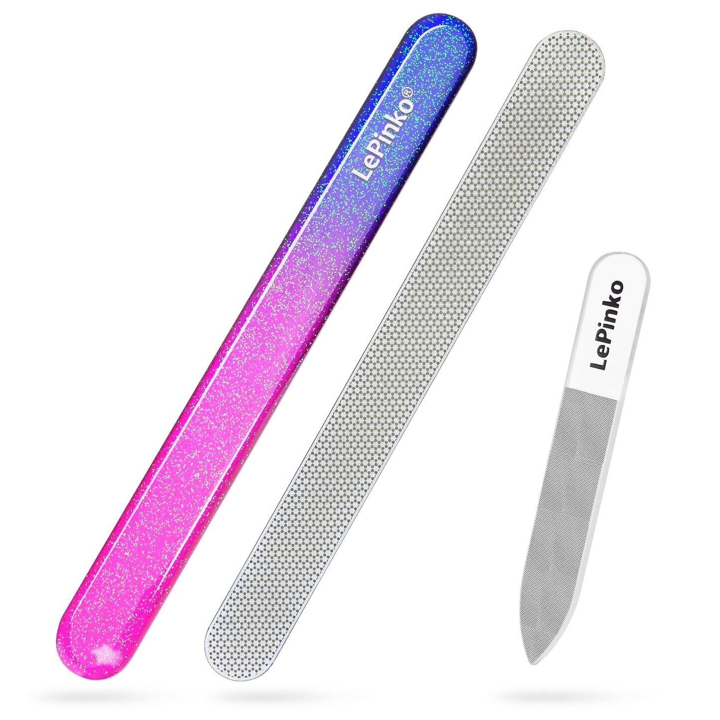 Diamond Nail File with Crystal Nail Shiner Set, Stainless Steel Nail File with Nano Glass Buffer, Metal Sapphire File with Nail Polisher, Professional Manicure Pedicure Kit for Salon Home and Travel