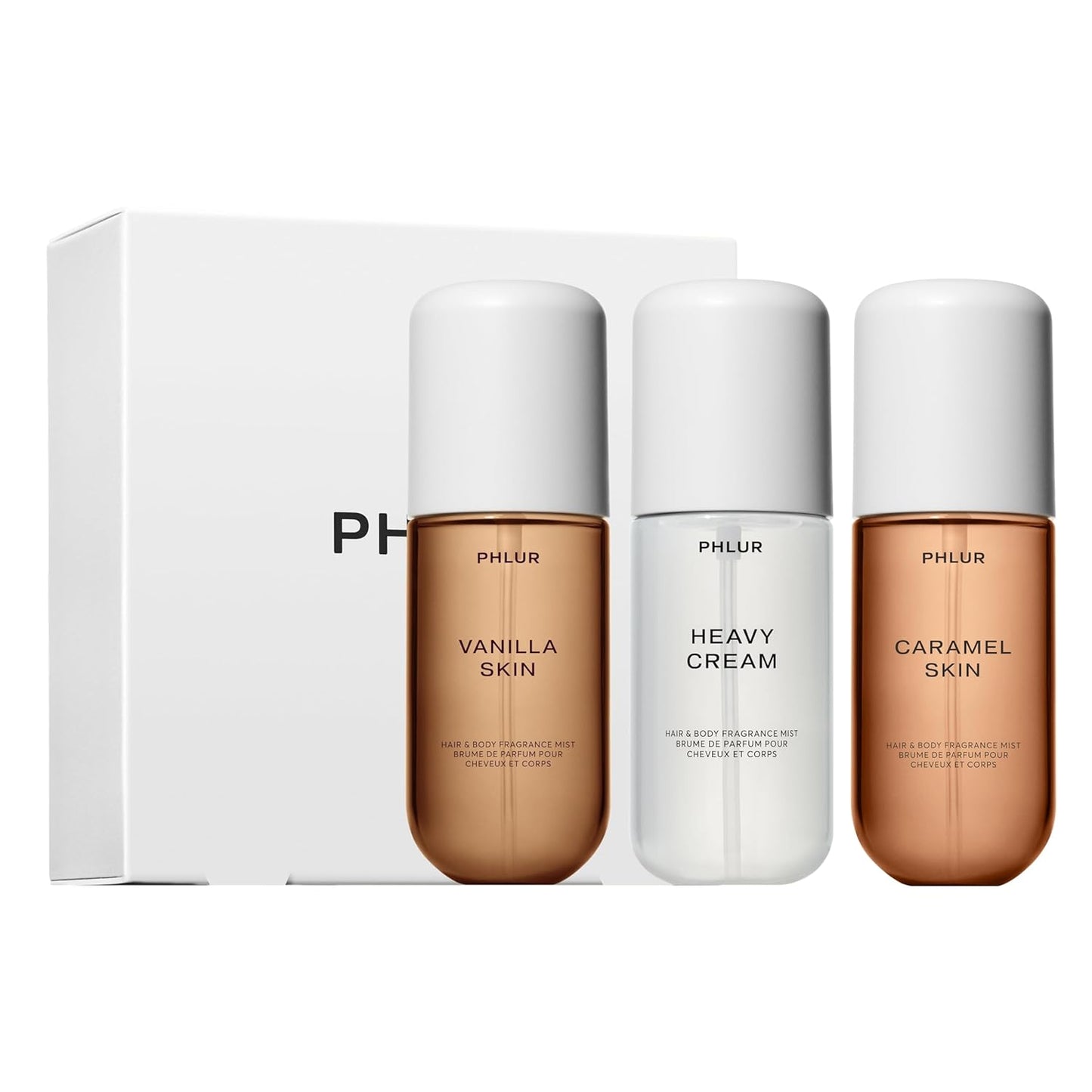 PHLUR Sweet Skin Trio - Exclusive 3pc Travel Size Body Mist Set ft. Vanilla Skin, Heavy Cream, Caramel Skin (3 x 3 fl oz)
