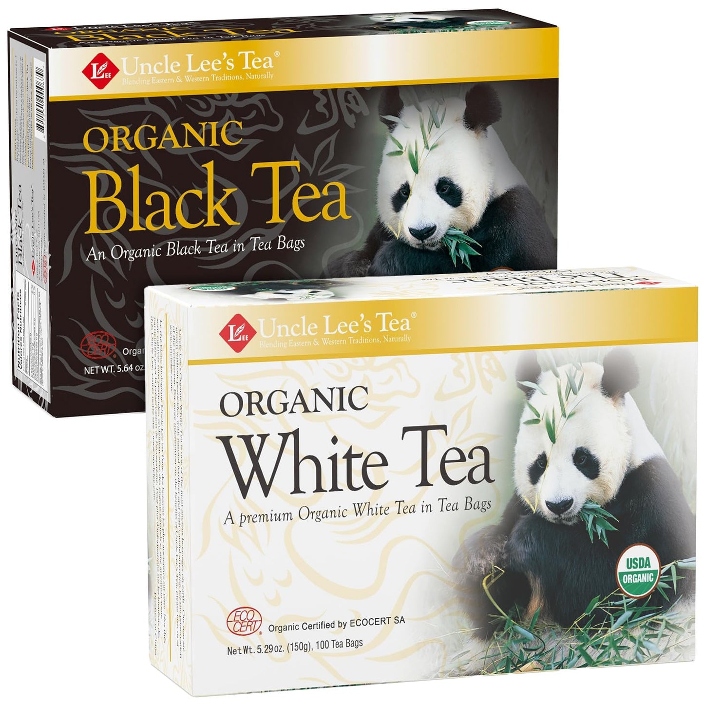 Uncle Lee's Organic White & Black Tea Variety 2-Pack – Premium Organic Tea, Smooth & Bold, Antioxidant-Rich, Delicious Hot or Iced, 100 Count Ea