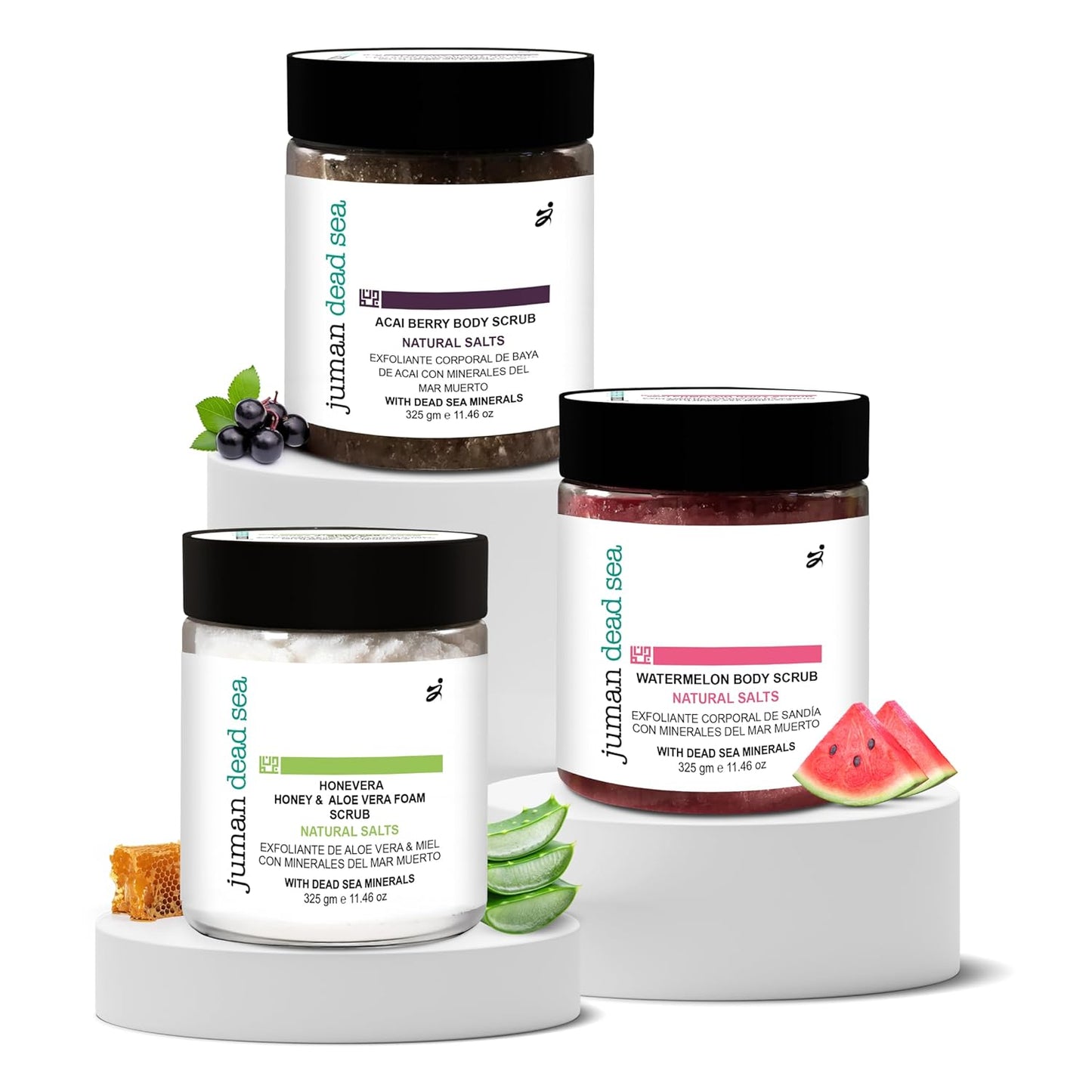 Juman Dead Sea Minerals Fruity Body Scrub Set | Infused with Essential Oils | Gently Exfoliates and Rejuvenates Skin | SlS & Paraben Free | Vegan | Scrub Pack of 3