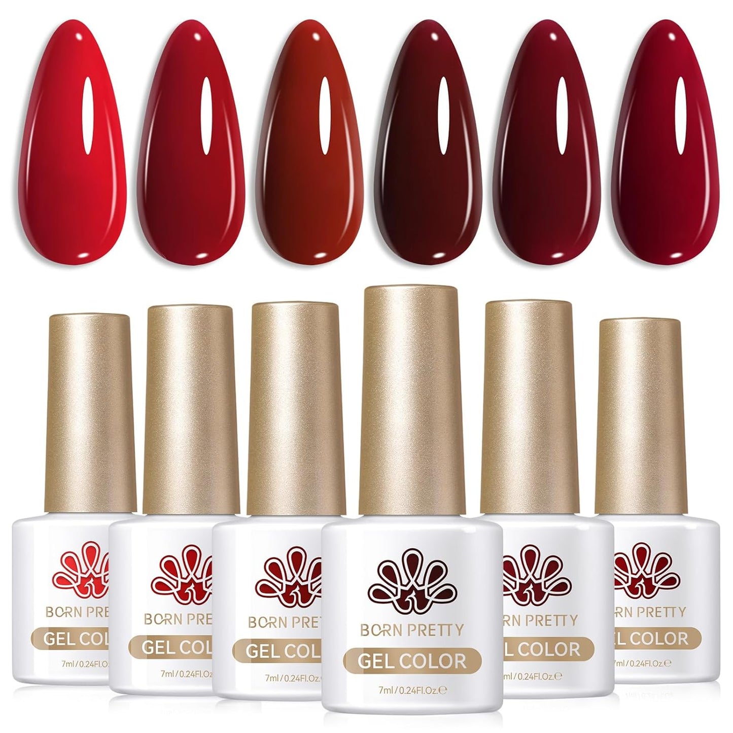 Born Pretty Red Gel Nail Polish Fall Winter 6 Colors Dark Red Burgundy Blood Cherry Wine Red Gel Nail Polish Soak Off Gel Polish Nail Art Design Manicure Salon DIY Home 7ml