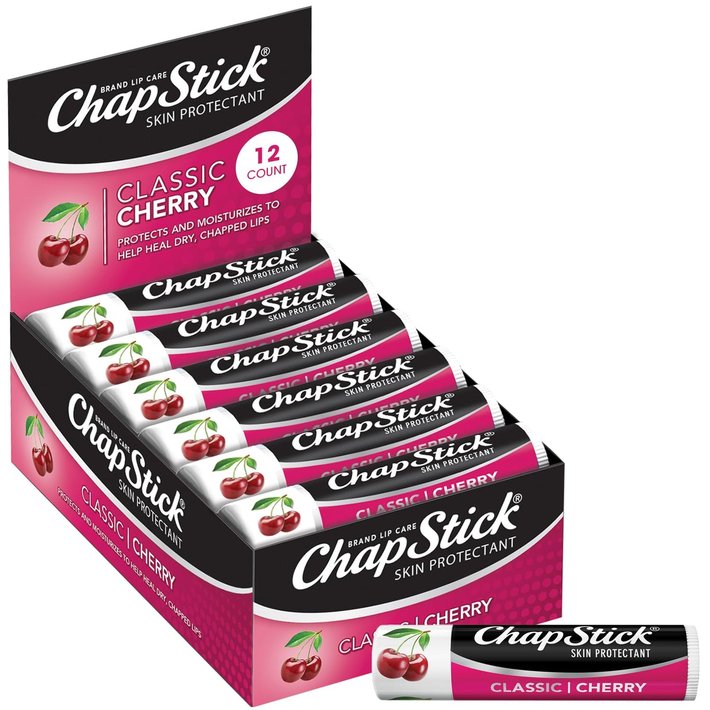 ChapStick Bulk Lip Balm, Classic Cherry 12-Count – Lip Moisturizer for Dry Lips, 0.15 Oz Ea
