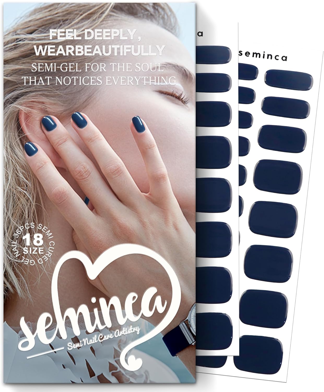 Semi Cured Gel Nail Strips - Dark, Patterned, Works with Any UV/LED Lamps, Salon-Quality, Long Lasting, Easy to Apply & Remove(Cream Indigo)