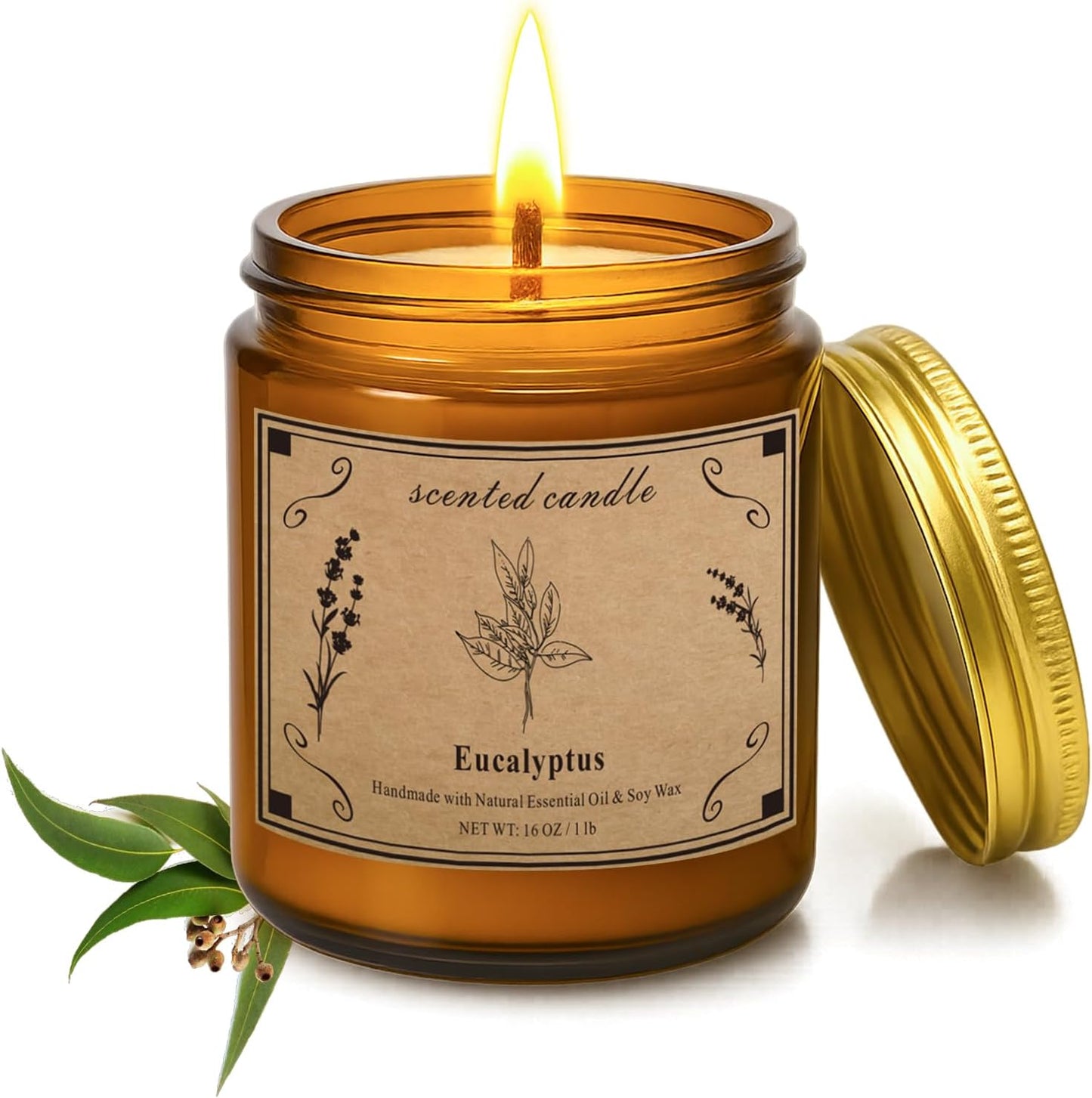 Home Scented Candles, 16oz Large Jar Scented Candle – Eucalyptus Soy Wax Candle with 100 Hour Burn Time, Long Lasting Aromatherapy Candle for Stress Relief, Fresh Home Fragrance & Spa Gifts