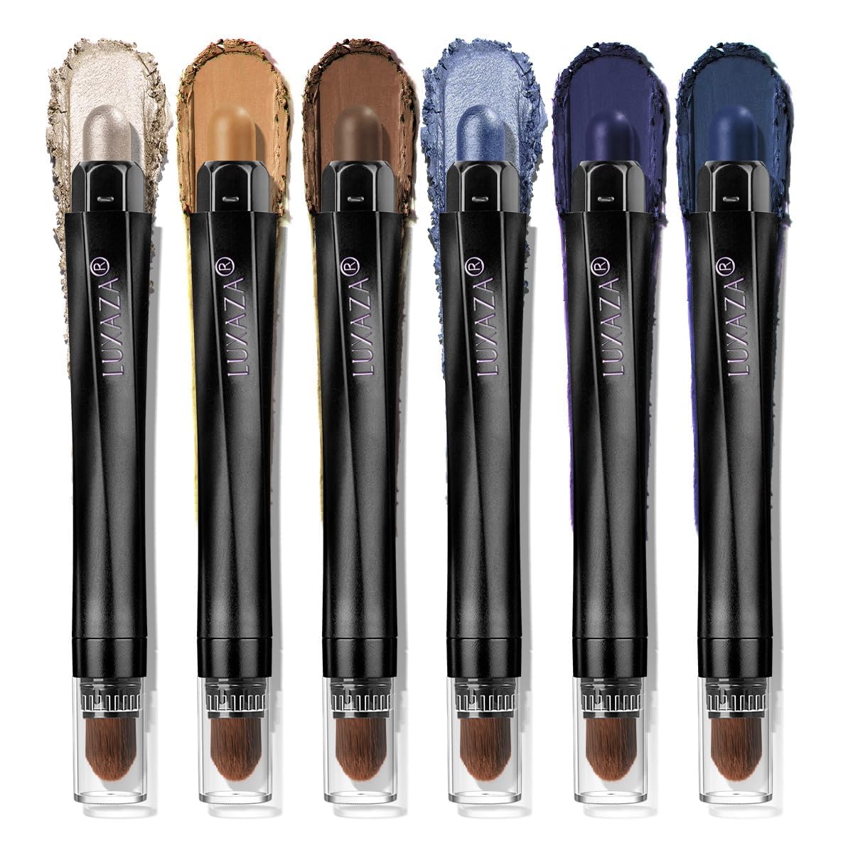 Blue Eyeshadow Stick Makeup 6PCS Set, Dark Blue Brown Metallic Shimmer Matte Cream Eye Shadow Eyeliner Brightener Pencil Crayon - JEANS BLUE