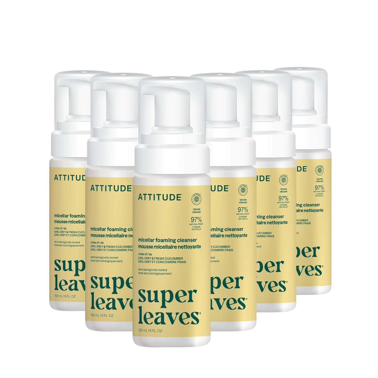 ATTITUDE Micellar Foaming Facial Cleanser, EWG Verified, Dermatologically Tested, Plant and Mineral-Based, Vegan, Earl Grey & Cucumber Scent, 5 Fl Oz (Pack of 6)