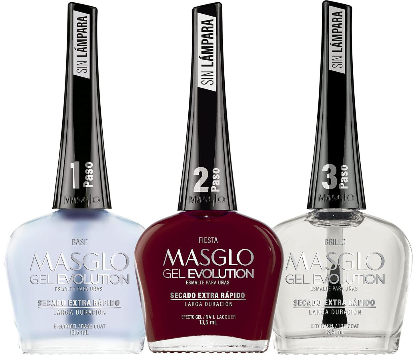 MASGLO Gel Evolution – Set of 3 Nail Polishes No UV/LED Lamp Needed, Fast-Drying, 12-Day Wear, 14-Free Formula, High-Gloss Finish, vegan (0.5 oz Each) h