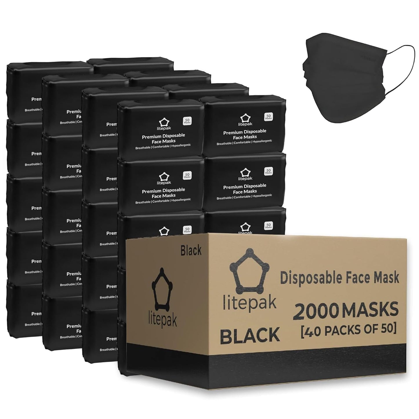 Litepak 2,000 Disposable Face Masks - Breathable Face Mask for Home, Office