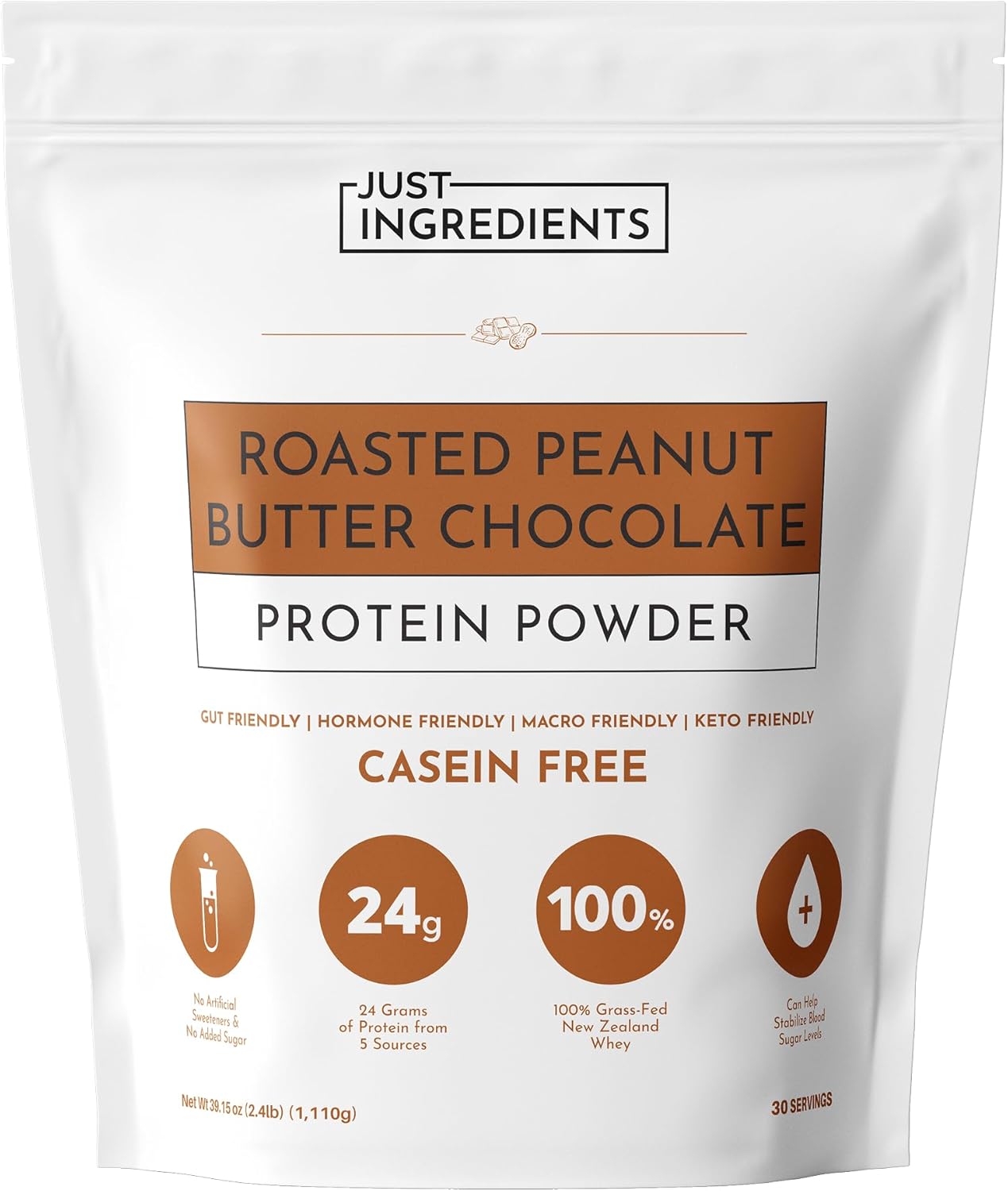 Roasted Peanut Butter Chocolate Protein Powder – 30-Serving Blend with 100% Grass-Fed Whey & Organic Plant Proteins – Rich Cocoa & Roasted Peanut Flavor – Supports Muscle Recovery & Energy*