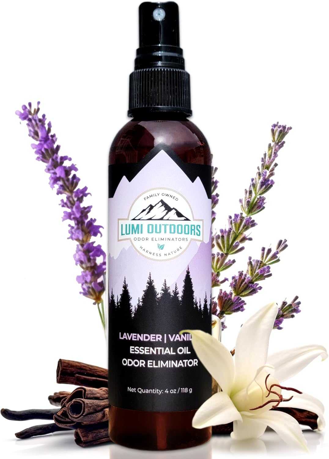 Lumi Outdoors Natural Air Freshener - Lavender Vanilla - Essential Oil Odor Eliminating Room Spray
