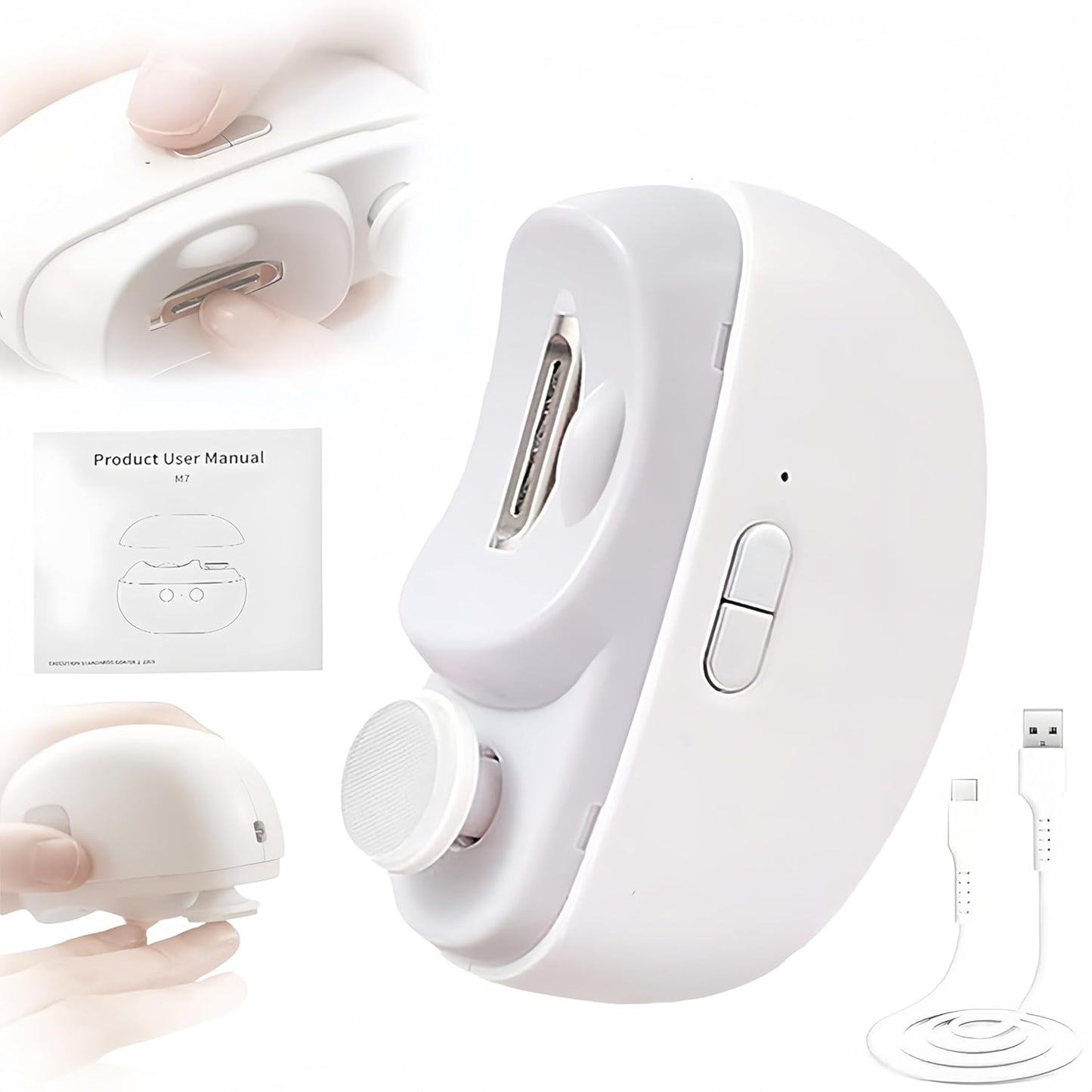 Electric Nail Trimmer Clippers, 3 in1 Automatic Electric Nail Clipper with Polishing for Fingers and Toes with 2 Adjustable Speeds, Electric Toe Nail Cutter for Adults Students Seniors (White)