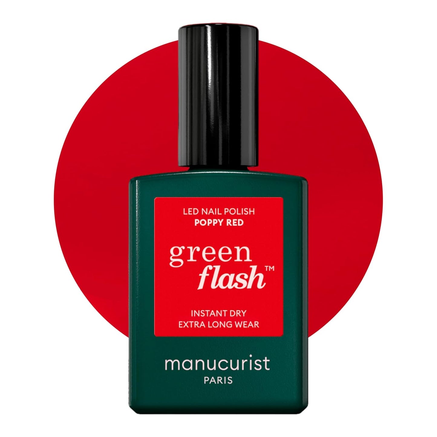 Manucurist • Green Flash LED Gel Nail Polish • Vegan • 12-Free, Plant-Based (57%) Gel Polish • Made in France • 0.5 fl oz (POPPY RED)
