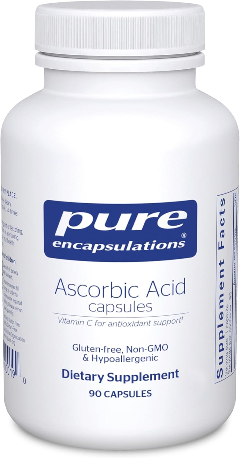 Pure Encapsulations Ascorbic Acid Capsules - 1,000 mg Vitamin C - Antioxidant & Immune Support* - High-Potency Vitamin C - Vegan & Non-GMO - 90 Capsules