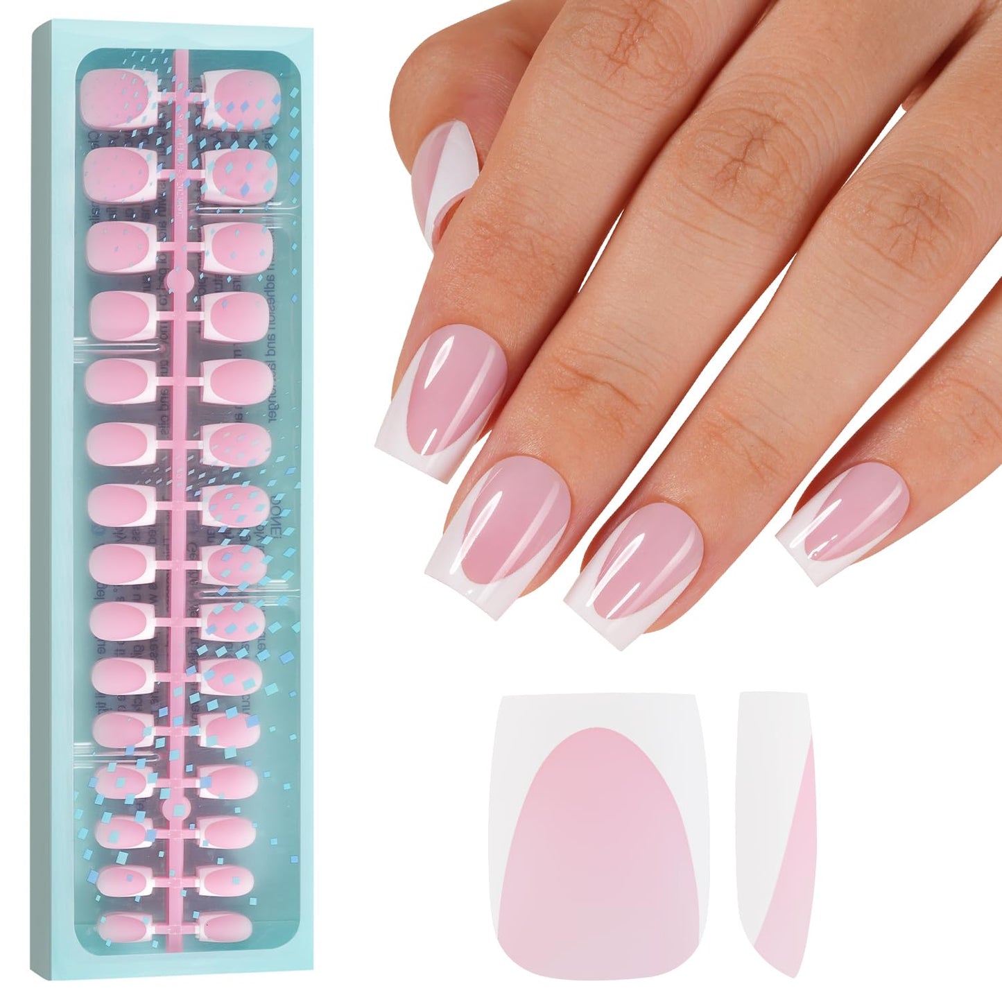Vansiho Deep French Gel Nail Tips, Pink 150Pcs Short Square Soft Gel Nail Tips, French Tips Press on Nails, Fake Nails for Nail Art DIY 15 Sizes