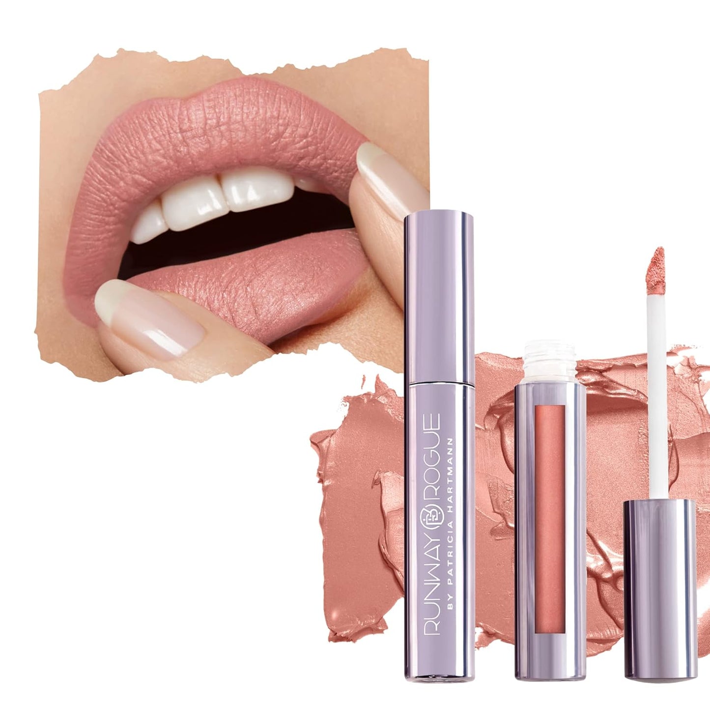 Runway Rogue Silk Glam Liquid Lipstick, Long Wear Frosted Classic Peachy-Nude Lipstick, ‘Paparazzi’