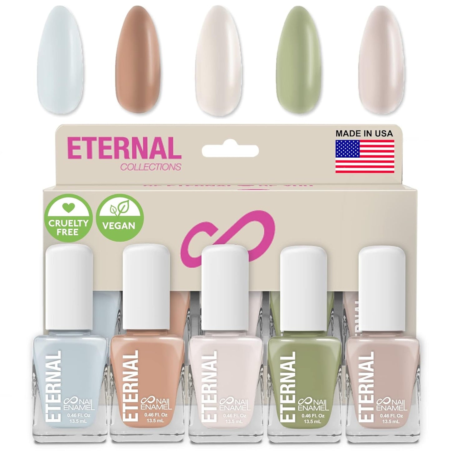 Eternal Pastel Nail Polish Sets for Women (CHIC PASTELS) - Pastel Nail Polish Set for Girls | Long Lasting & Non Toxic Nail Polish Kit for Home DIY Manicure & Pedicure | Made in USA, 13.5mL (Set of 5)