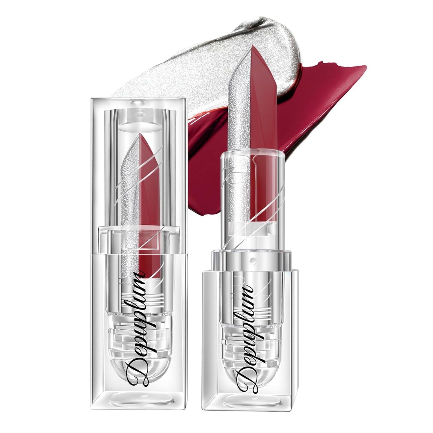 2 in 1 Dark Red Matte Lipstick Glitter Silver Lipstick Dual Sided Waterproof Lipsticks for Women One Stroke Two-Tone Long Lasting Lip Stick for Christmas Halloween,DU-Q9