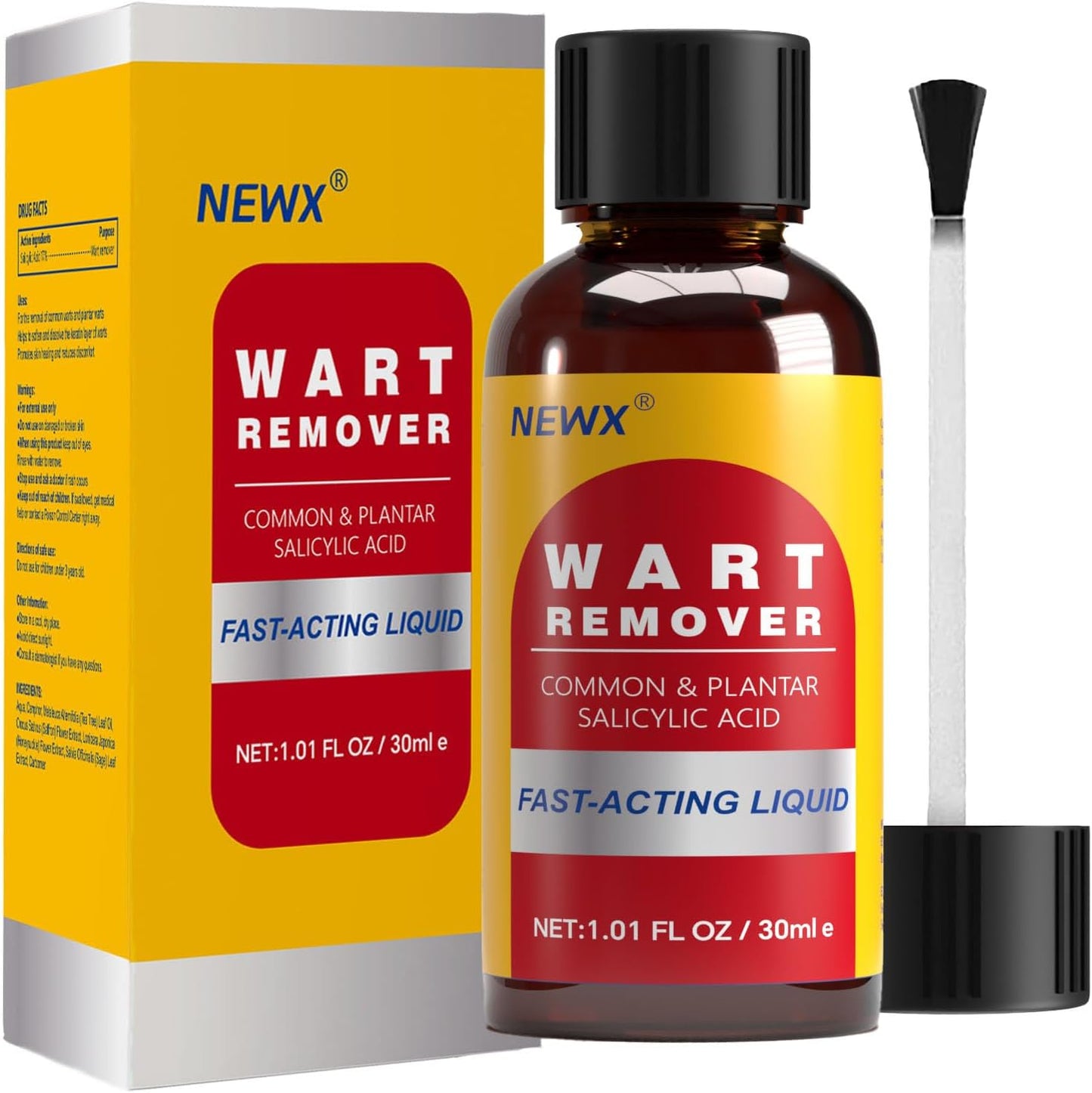 NewX Fast Action Liquid Wart Gel Maximum Strength - Wart Remover for Plantar, Common, Flat Warts and Corns on Feet, Toes, Fingers, and Hands - Salicylic Acid