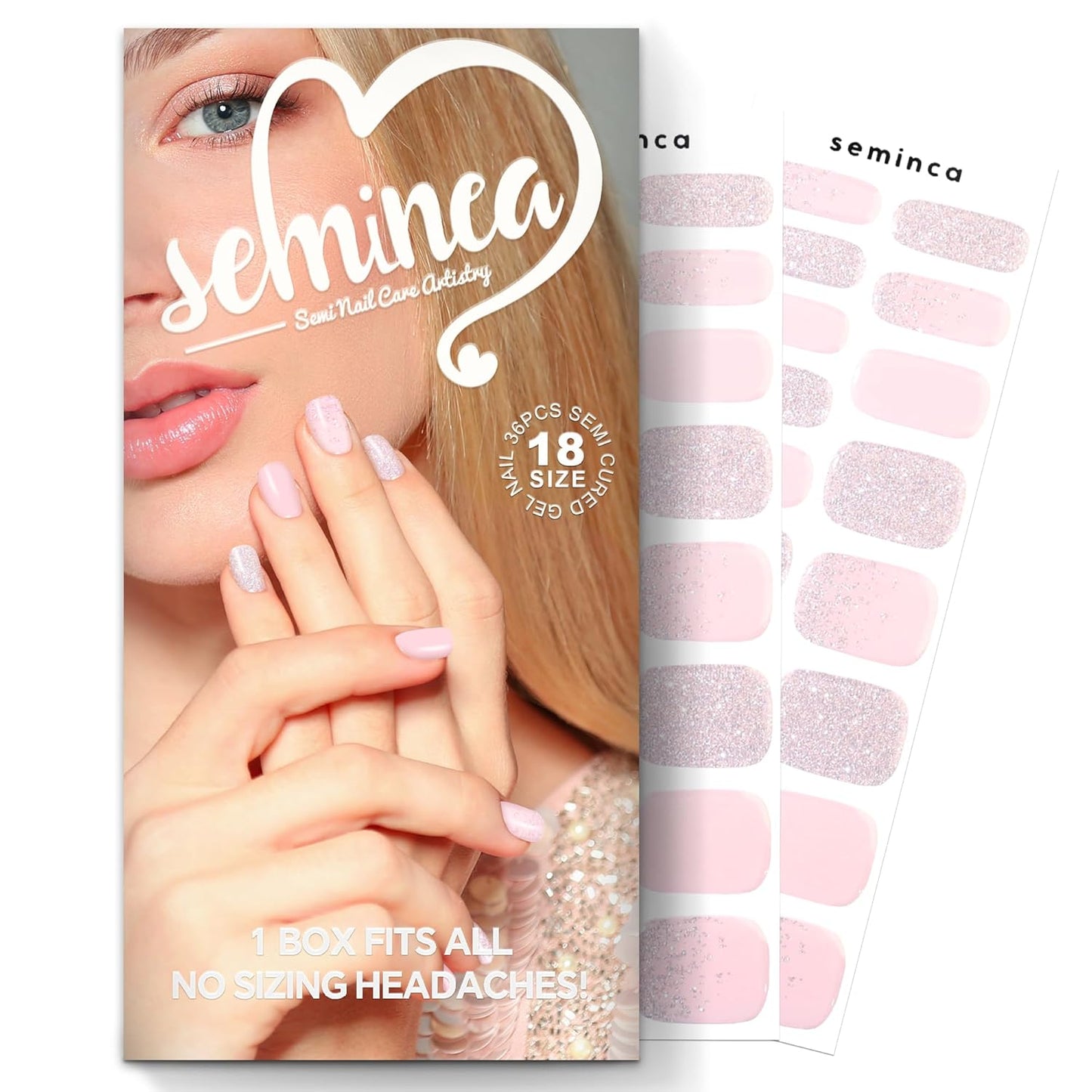 Semi Cured Gel Nail Strips-Travel friendly nail stickers portable manicure kit for vacations business trips easy to carry on the go,Works with Any UV/LED Lamps(Pixie Dust)