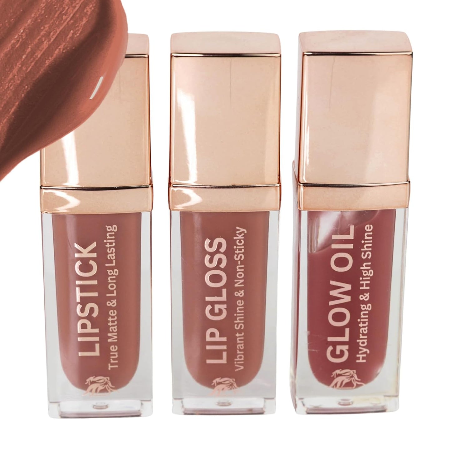 Lip Trio – Matte Deep Nude Lipstick + Moisturizing Lip Gloss & Lip Oil | Everyday Hydrating Lip Care Set with Vit-E and Jojoba | Clean, Non-Toxic Beauty Gift (Peach Sorbet)