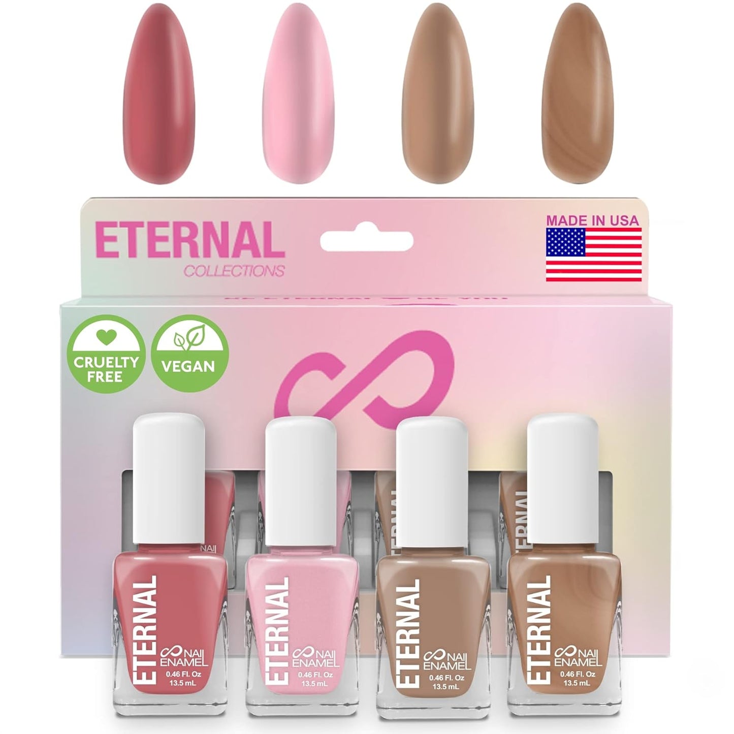 Eternal Nude Nail Polish Set for Women (NUDE ROSE GOLD) - Brown Nail Polish Set for Girls | Lasting & Quick Dry Fingernail Polish Kit for Home DIY Manicure & Pedicure | Made in USA, 13.5mL (Set of 4)