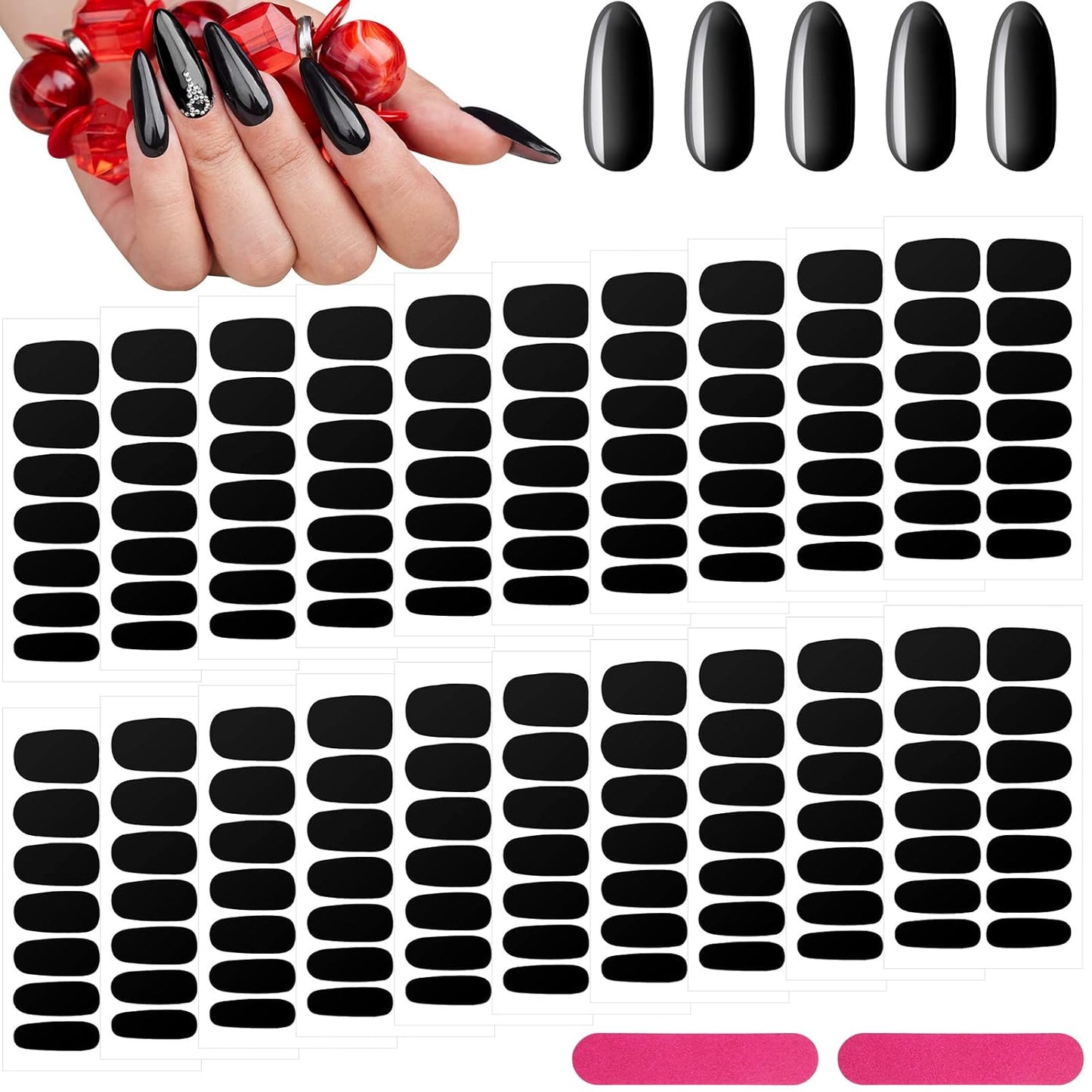 20 Sheets 280 Pieces Black Nail Wraps Self Adhesive Full Cover Nail Polish Stickers Halloween False Decals Manicure Stickers for Girls Women(Cool Style)