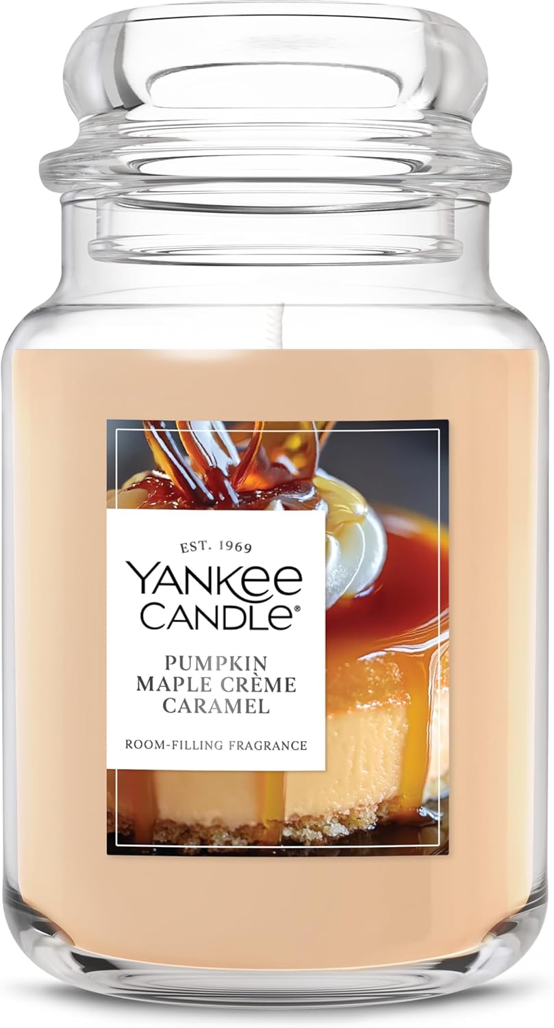 Yankee Candle Pumpkin Maple Crème Caramel, Fall Scented Candle, 22oz Large Jar with up to 150 Hour Burn Time