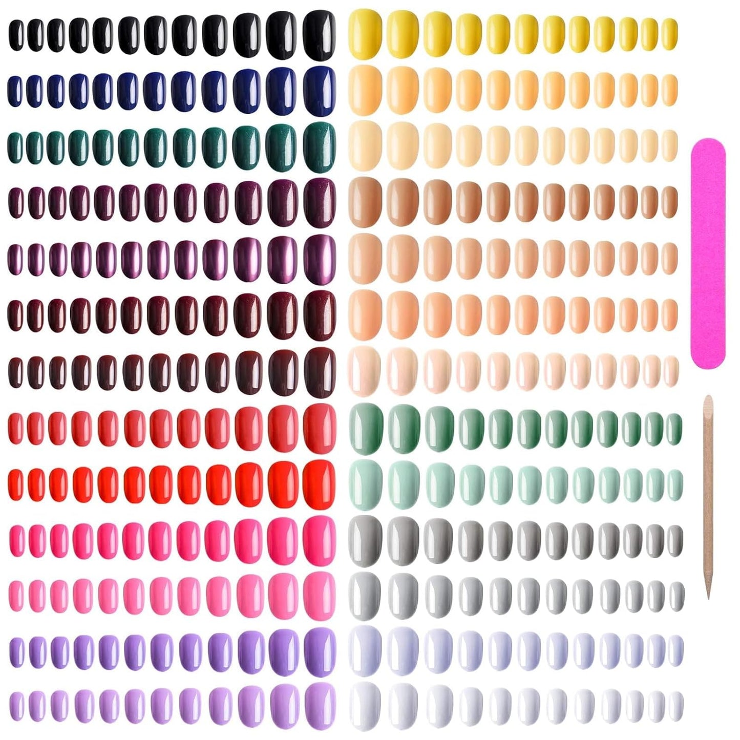 EBANKU 960pcs Short Colorful False Nails for Women Oval Press on Nails Glossy Acrylic Full Cover Artificial Fake Nail Tips with Nail File Nail Stick