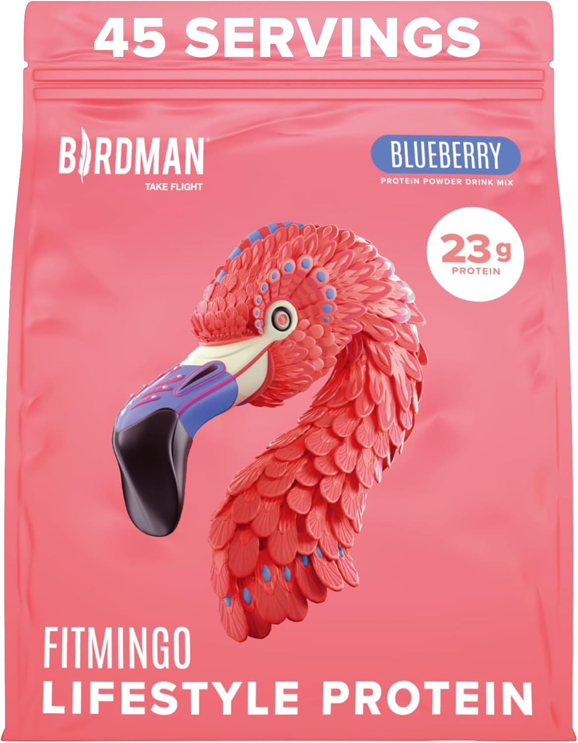 BIRDMAN Fitmingo Vegan Protein Powder with Inositol, Collagen Boosters, Hyaluronic Acid and Vitamins | Low Carb, Dairy Free, Low Calorie | 23g Plant Based Blueberry Protein Powder with Myo-Inositol