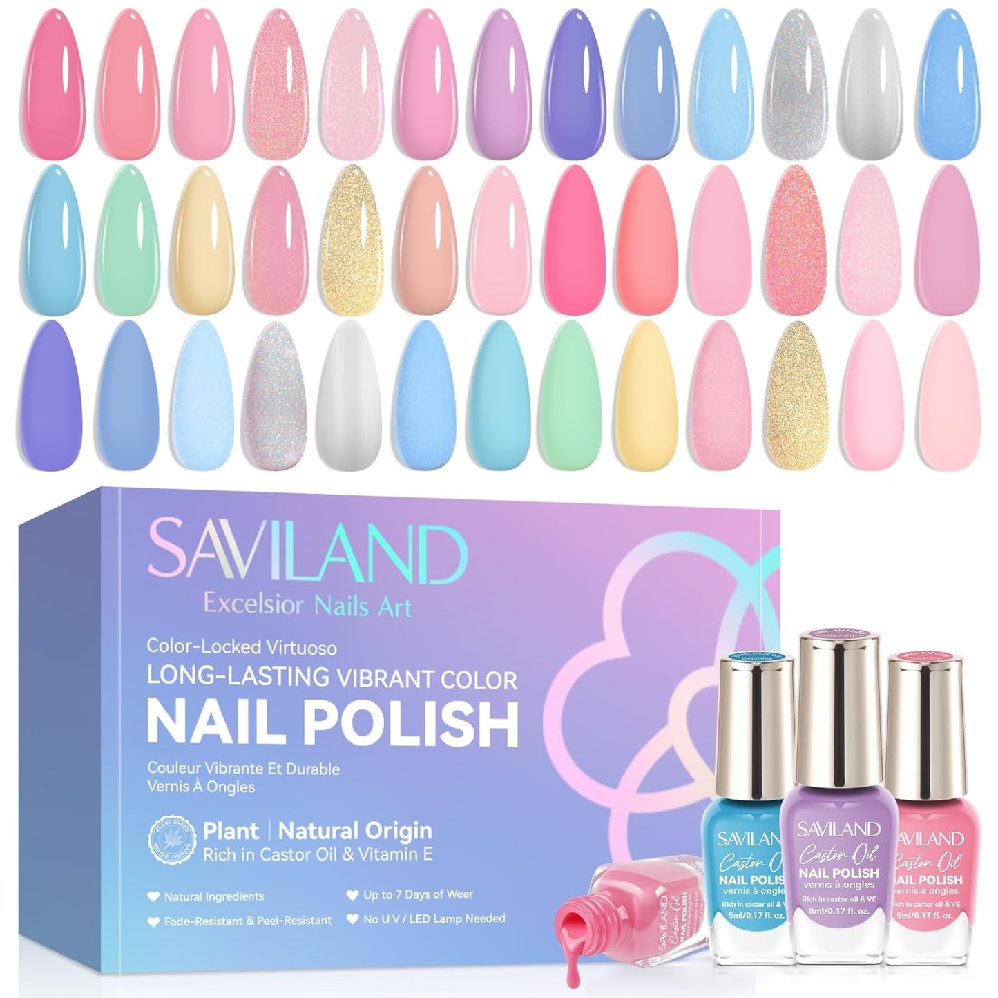 SAVILAND Color Artistry Nail Polish Set: 20+3 5ml Quick Dry Pastel Regular Nail Polish Kit Spring Summer Fingernail Polish Bulk with Base Glossy & Matte Top Polish Coat Nail Art Women Gift