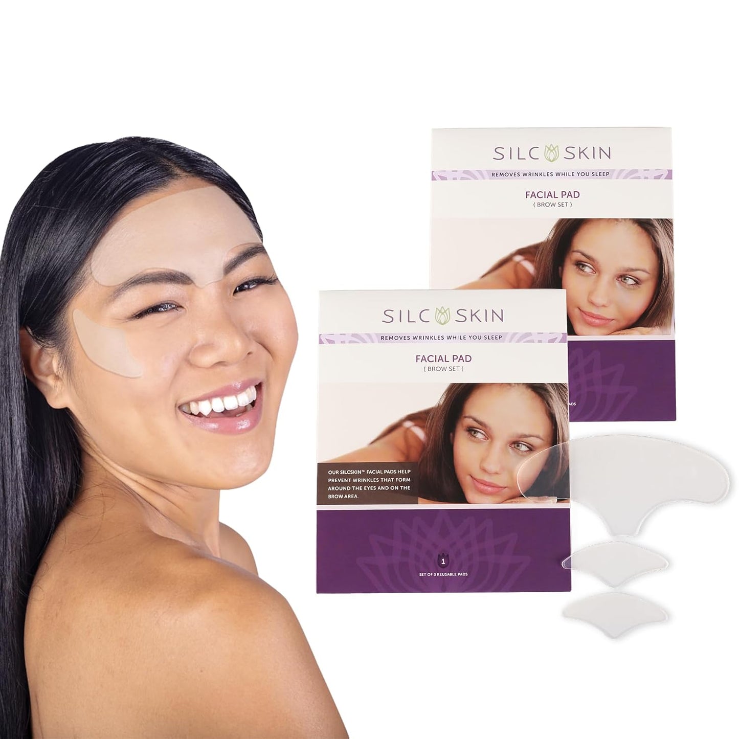 SilcSkin Facial Pads Brow Set - 2 Multi Area Pads, 1 Brow Pad - For Forehead and Facial Areas - Reusable Self Adhesive Silicone Face Pads, 60 Day Supply