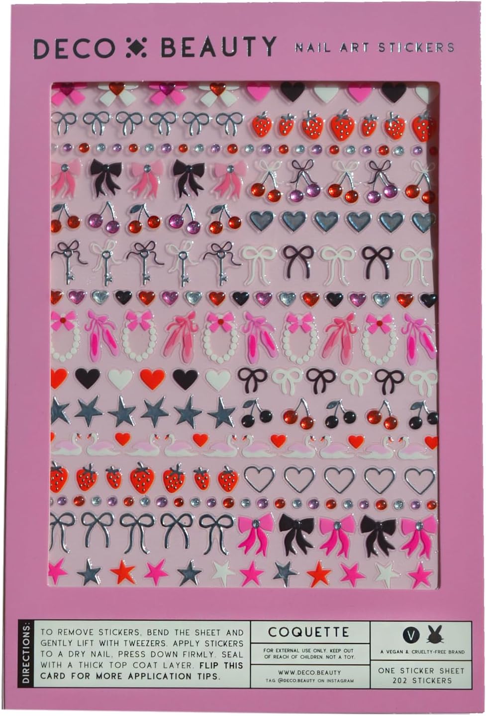 Deco Beauty Coquette Nail Stickers - Lightweight & Easy-to-Apply Nail Art with Cute & Trendy Designs - Durable & Long-Lasting Nail Stickers for Women, Ideal for DIY Manicures