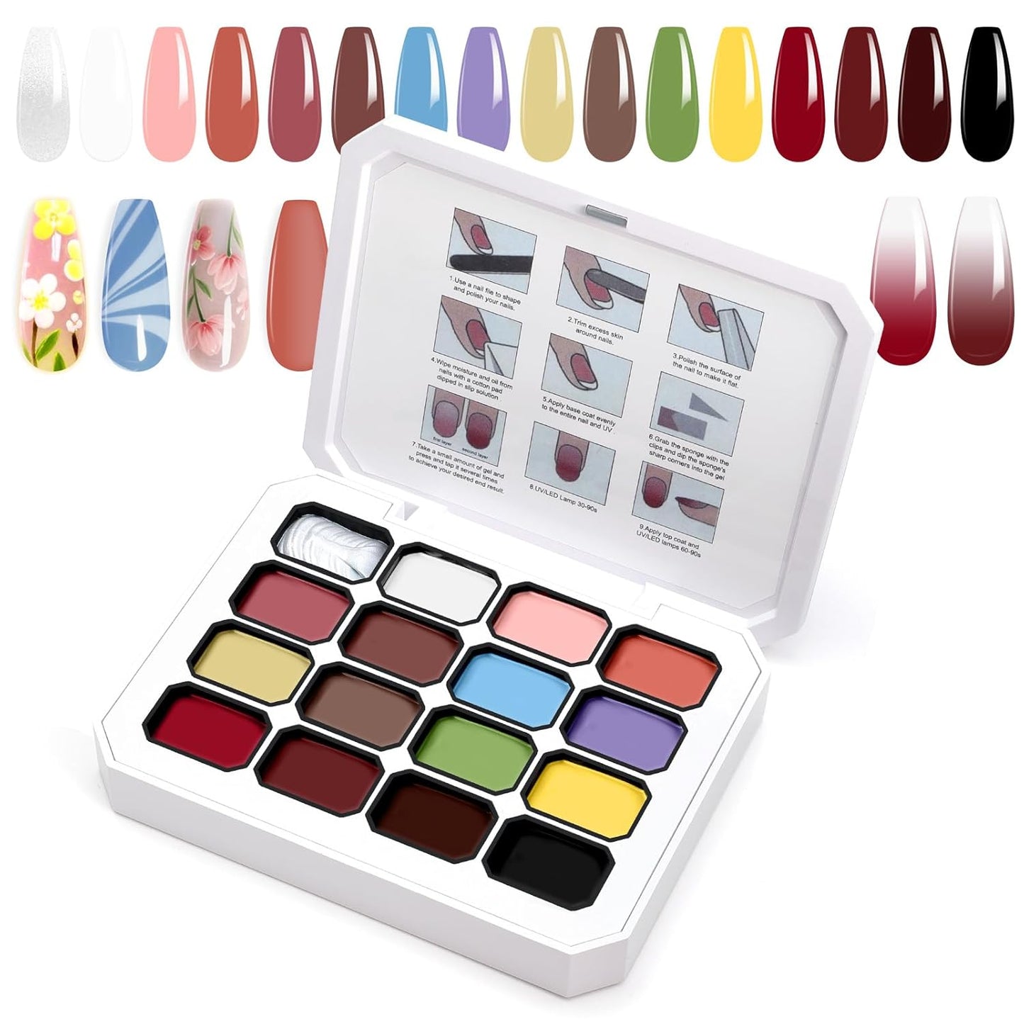 Gradient Painting Gel, 16 Colors Ombre Nail Polish for Pigmented Pat Painting Gel Nude White&Black Color French Manicure DIY Nail Art Long-lasting No-wipe DIY Palette VelvetSpectrum Studio