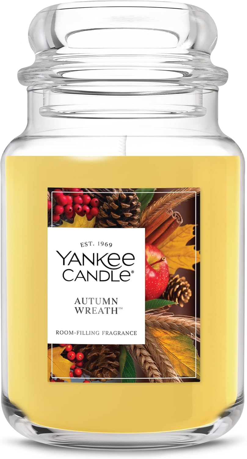 Yankee Candle Autumn Wreath, Fall Scented Candle, 22oz Large Jar with up to 150 Hour Burn Time