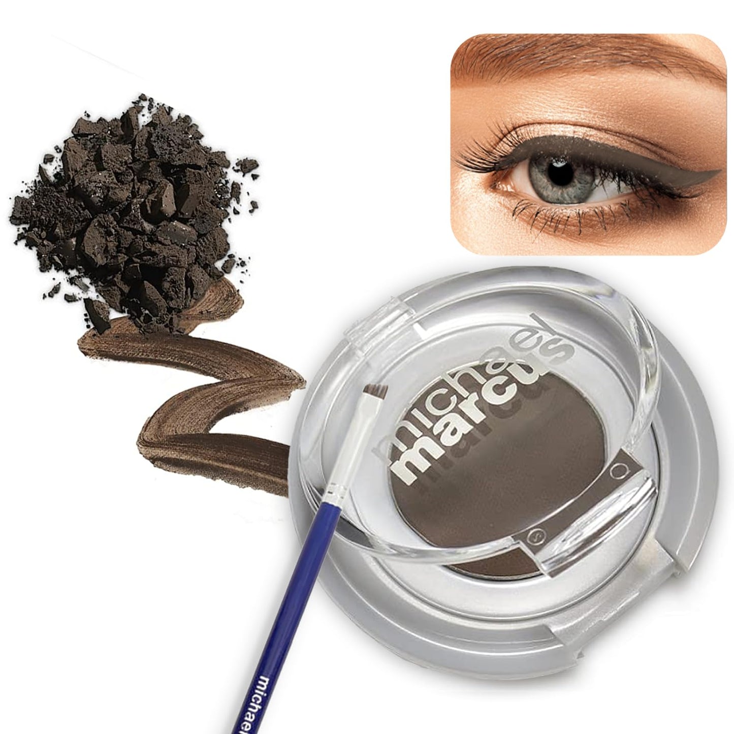 michael marcus Makeup Cake Eye Liner & Eyeliner Brush (Espresso) - Water Activated Dry Pressed, Long-Lasting & Smudge Resistant Eyeliner - Cruelty & Paraben Free - For Beginner & Pro Makeup Artist