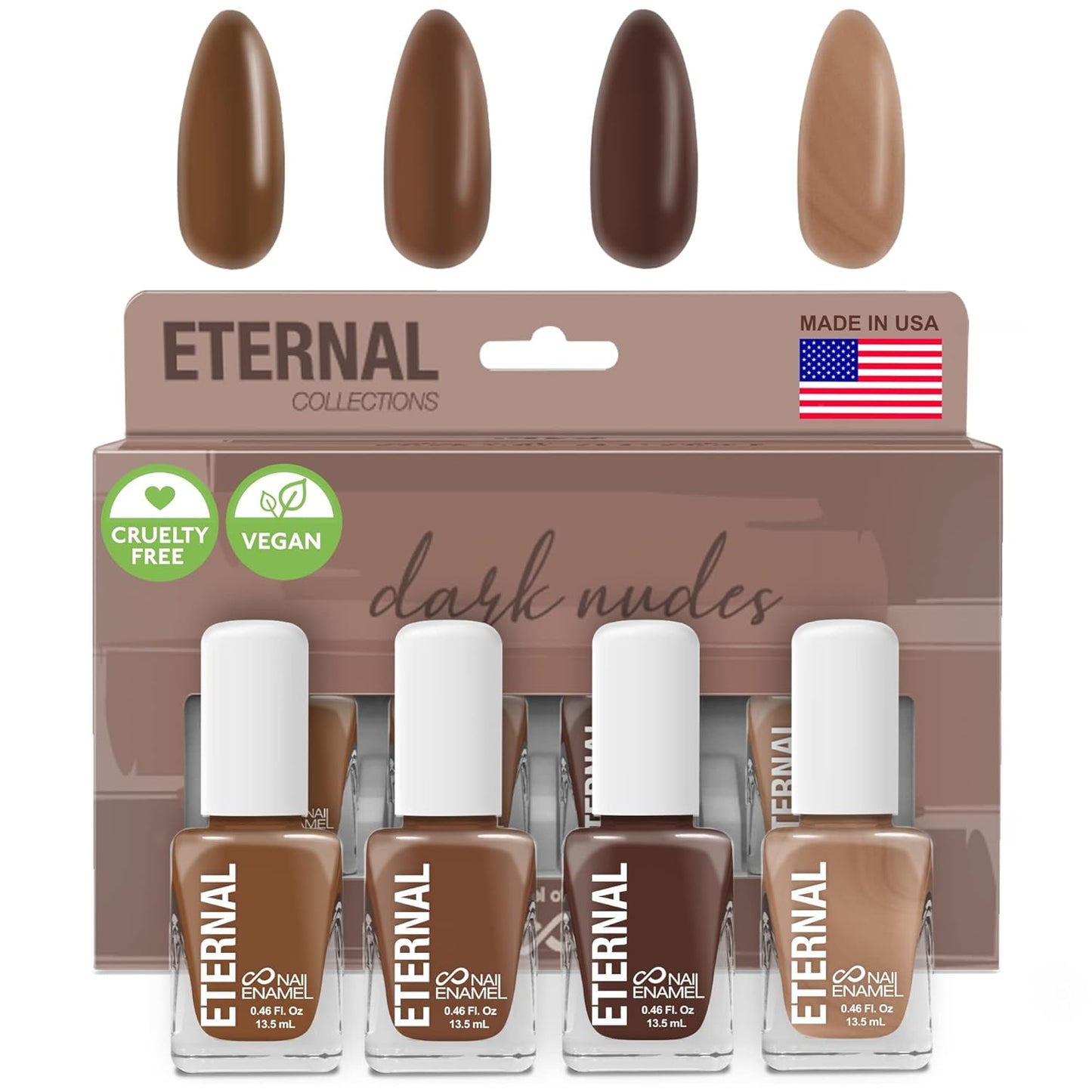 Eternal Nude Nail Polish Set for Women (DARK NUDES) - Brown Nail Polish Set for Girls | Lasting & Quick Dry Non Toxic Nail Polish Kit for Home DIY Manicure & Pedicure | Made in USA, 13.5mL (Set of 4)