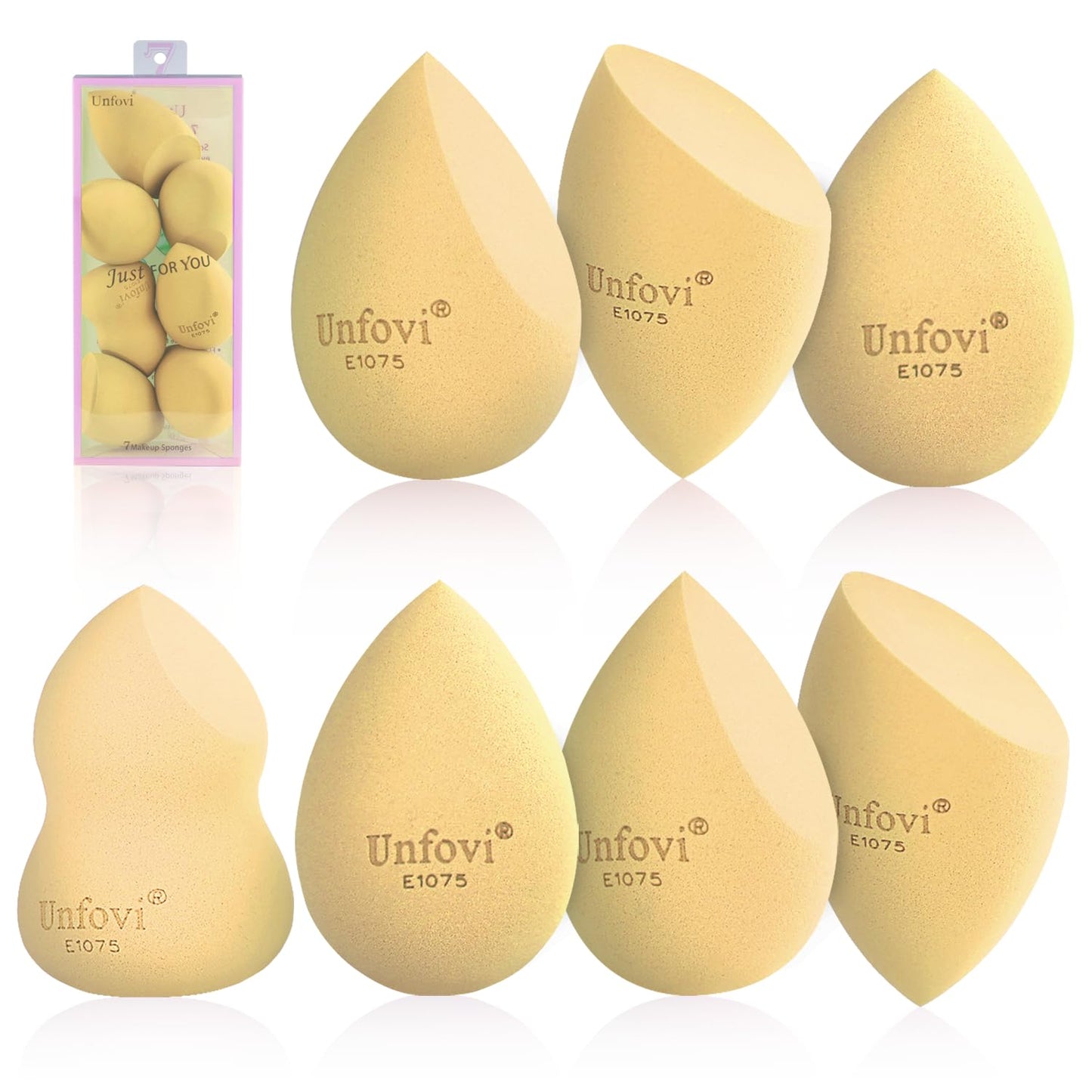 Makeup Sponge Set (4 Shapes 7 pcs) - Latex-Free Blending Sponge for Liquid, Cream & Powder, Soft Reusable Beauty Sponge for Wet/Dry Application, Face Foundation Blender (Skin ston)
