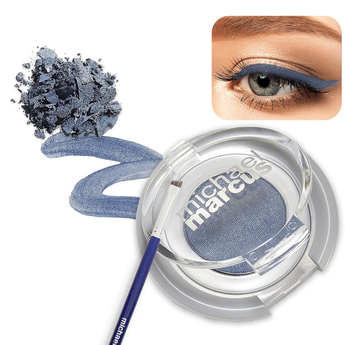 michael marcus Makeup Cake Eye Liner & Eyeliner Brush (Twilight) - Water Activated Dry Pressed, Long-Lasting & Smudge Resistant Eyeliner - Cruelty & Paraben Free - For Beginner & Pro Makeup Artist