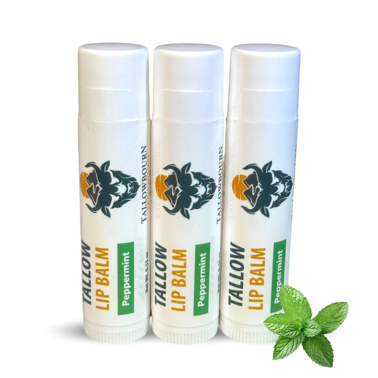 Moisturizing Tallow Lip Balm – Grass-Fed Beef Tallow with Organic Coconut Oil, Beeswax, and Vitamin E – Peppermint – Lip Balm Set – Travel Essential – 3-Pack