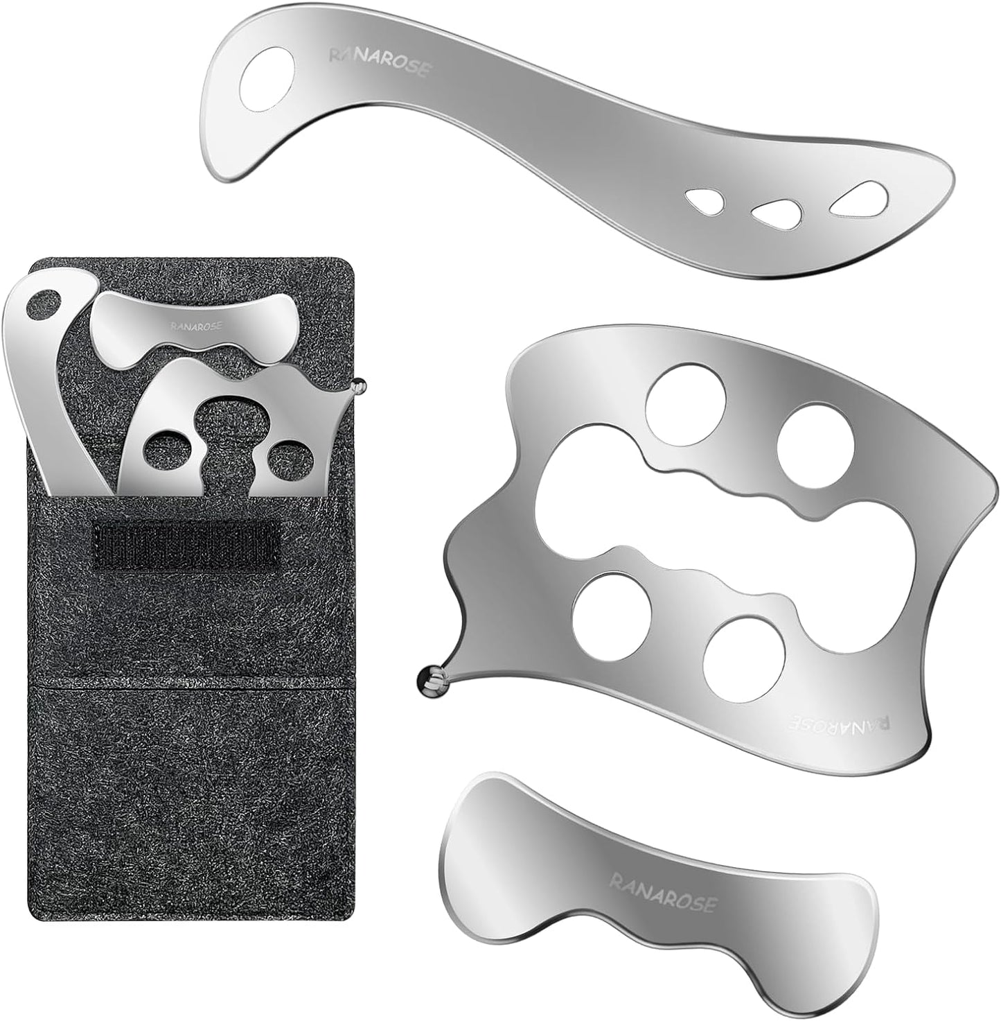 3-in-1 Stainless Steel Muscle Scraper Tool Set – Gua Sha & Physical Therapy Tools for Deep Tissue Massage, Myofascial Release, Muscle Knot Relief & Pain Reduction