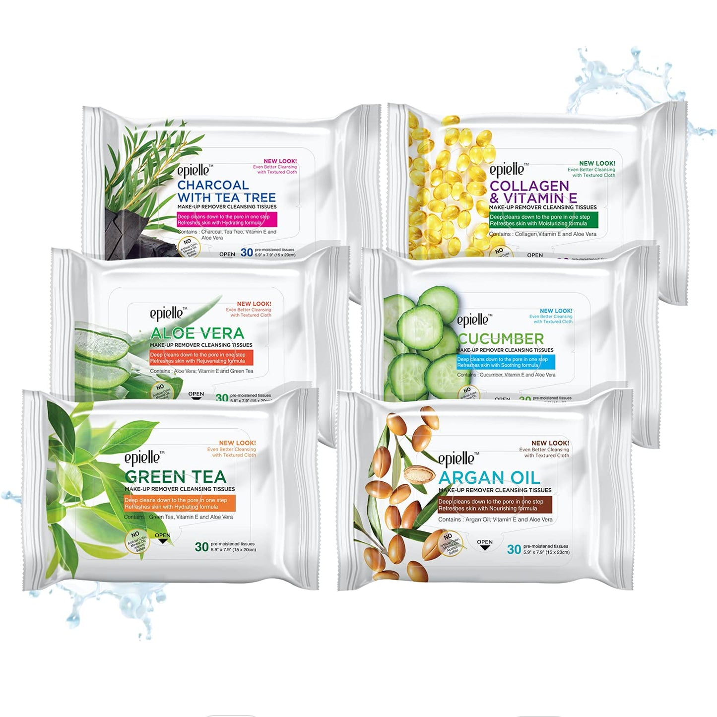 Epielle Makeup Remover Wipes, Remove Dirt, Oil, Waterproof Mascara, Gentle Daily Facial Cleanser Towelettes with Collagen, Tea Tree & Aloe Vera, Hypoallergenic & Alcohol-Free, 30 Count (Pack of 6)