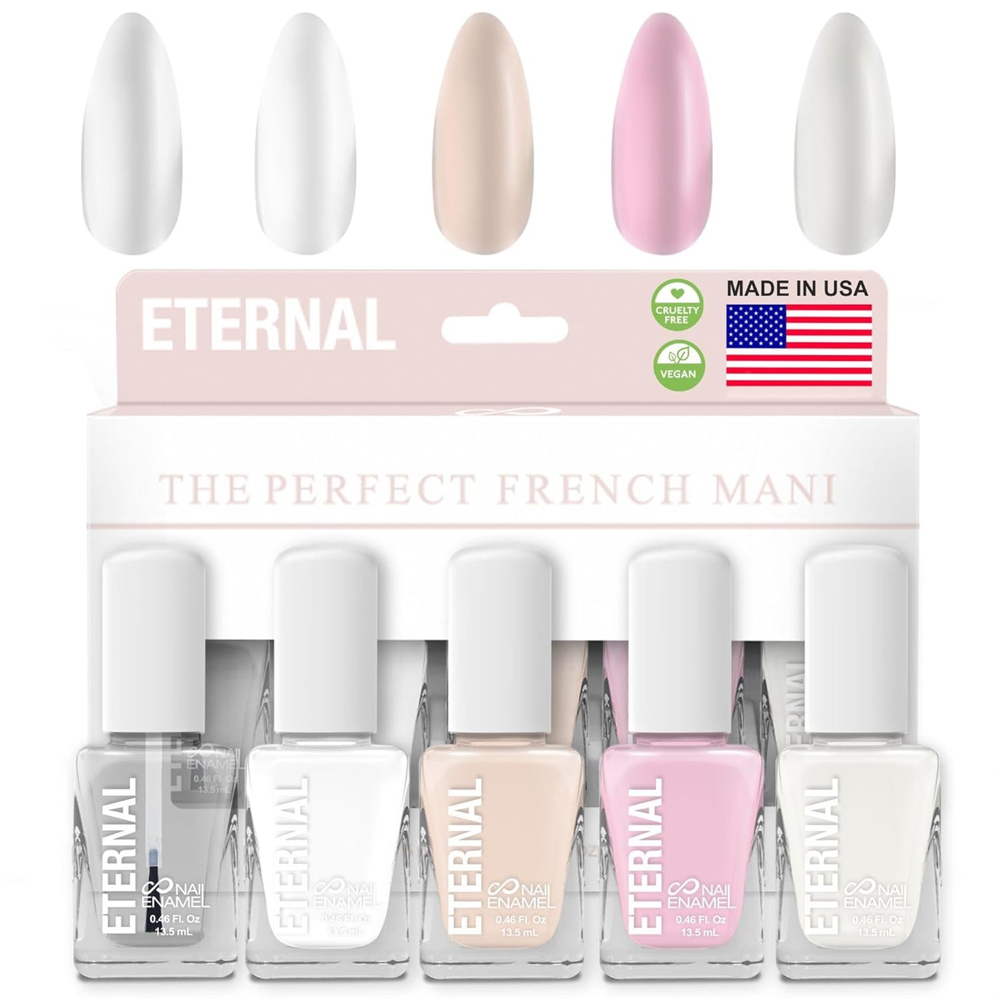 Eternal White Nail Polish Set for Women (OH LA LA) - Clear Nail Polish Set for Girls - Lasting & Quick Dry Light Non Toxic Nail Polish Kit for Home DIY Mani Pedi - Made in USA, 13.5mL (Set of 5)